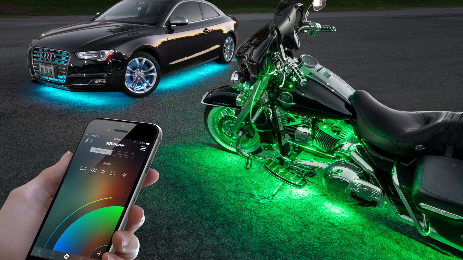 Car underlights for car and motorcycle controlled by app